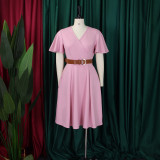 SC Plus Size V Neck Flare Sleeve Midi Dress GCZF-8636