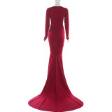 SC Solid Color Long Sleeve Maxi Dress XEF-K25D77446