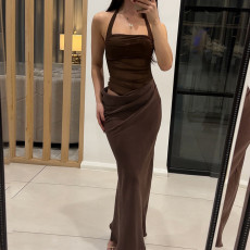 SC Solid Color Halterneck Backless Maxi Dress XEF-K24D55979