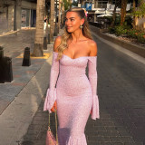 SC Off Shoulder Solid Color Long Dress XEF-K25D70786