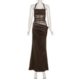 SC Solid Color Halterneck Backless Maxi Dress XEF-K24D55979