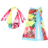 SC Sexy Backless Print Tops Split Long Skirt Suit XEF-K25S71976