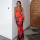 SC Print Sling Tops Ang Long Skirts Two Piece Set XEF-K24S44108