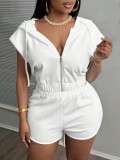 SC Solid Color Zipper Hooded Two Piece Shorts Set YWXS-K25L624