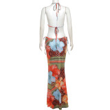 SC Sexy Tie Up Print Bikinis+Long Skirts 3 Piece Swimsuit XEF-K25S62606