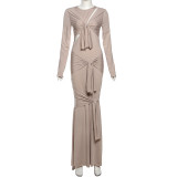 SC Solid Color Long Sleeve Maxi Dress XEF-K25D77446