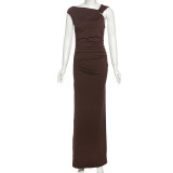 SC Slash Neck Solid Color Maxi Dress XEF-K25D69816