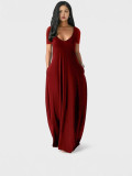 SC Plus Size Deep V Neck Solid Color Loose Maxi Dress ZDF-31398