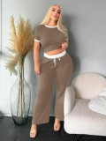 SC Short Sleeve Contrast Color Loose Two Piece Pants Set GYXF-6666