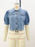 SC Plus Size Half Puff Sleeve Denim Jacket XCFF-1066