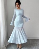 SC Solid Color Flare Long Sleeve Fishtail Dress GXIN-8857
