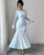 SC Solid Color Flare Long Sleeve Fishtail Dress GXIN-8857