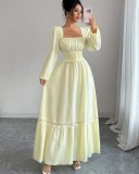 SC Solid Color U Neck Lace Patchwork Maxi Dress GXIN-8854
