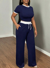 SC Short Sleeve Contrast Color Loose Two Piece Pants Set GYXF-6666
