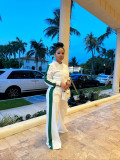 SC Long Sleeve Solid Color Tops Wide Leg Pants Suit TR-1338