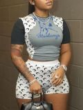 VIP1 Plus Size Print Short Sleeve Shorts Suit GYXF-9998