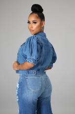 SC Plus Size Half Puff Sleeve Denim Jacket XCFF-1066