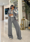 SC Long Sleeve Solid Color Tops Wide Leg Pants Suit TR-1338