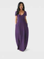 SC Plus Size Deep V Neck Solid Color Loose Maxi Dress ZDF-31398