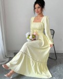 SC Solid Color U Neck Lace Patchwork Maxi Dress GXIN-8854