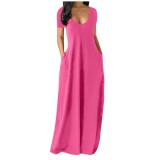 SC Plus Size Deep V Neck Solid Color Loose Maxi Dress ZDF-31398