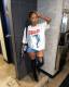 SC Letter Print Loose Casual T-shirt  GXBQ-1141223