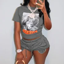 SC Short Sleeve Shorts Print 2 Piece Set GXBQ-1150439