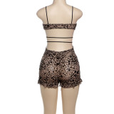 SC Print Hollow Out Tie Up Skinny Romper GXBQ- K24Q60762