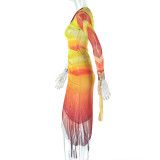 SC Color Block Pleated Irregular Maxi Dress GJYO-JD302607