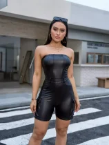SC Sexy Wrap Chest PU Leather Romper GXBQ-1141837