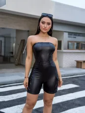 SC Sexy Wrap Chest PU Leather Romper GXBQ-1141837