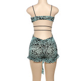 SC Print Hollow Out Tie Up Skinny Romper GXBQ- K24Q60762