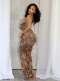 SC Leopard Print Backless Tops Pants Suit GXBQ-XSL45155