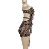 SC Print Hollow Out Tie Up Skinny Romper GXBQ- K24Q60762