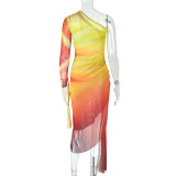 SC Color Block Pleated Irregular Maxi Dress GJYO-JD302607