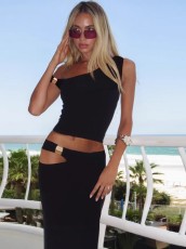 SC Slash Shoulder Sleeveless Two Piece Skirts Set GXBQ-K25S64665