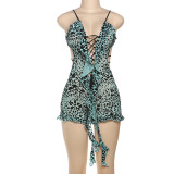 SC Print Hollow Out Tie Up Skinny Romper GXBQ- K24Q60762