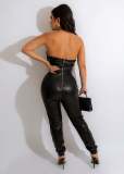 SC Off Shoulder PU Leather Tube Tops Jumpsuit GXBQ-1141824