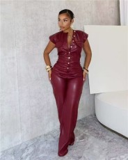 SC PU Leather Sleeveless Slim Jumpsuit GXBQ-OL6163