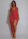 SC Deep V Neck Pleated Long Dress GTYZ-7577
