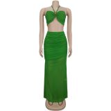 SC Sexy Wrap Chest Pleated Mesh Two Piece Skirts Set BY-7456