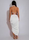 SC Deep V Neck Pleated Long Dress GTYZ-7577