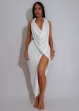 SC Deep V Neck Pleated Long Dress GTYZ-7577