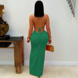 SC Halterneck Hollow Out Sexy Slit Maxi Dress GTYZ-7575