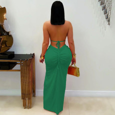 SC Halterneck Hollow Out Sexy Slit Maxi Dress GTYZ-7575