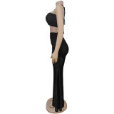 SC Sexy Wrap Chest Pleated Mesh Two Piece Skirts Set BY-7456