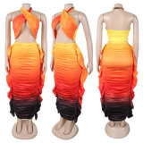 SC Gradient Print Wrap Chest Pleated Two-piece Skirts Set GTYZ-7571