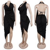 SC Deep V Neck Pleated Long Dress GTYZ-7577