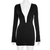 SC V Neck Hollow Out Long Sleeve Mini Dress GSZM-C25DS204