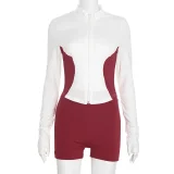 SC Color Block Long Sleeve Zipper Shorts Suit GDSF-D25ST249